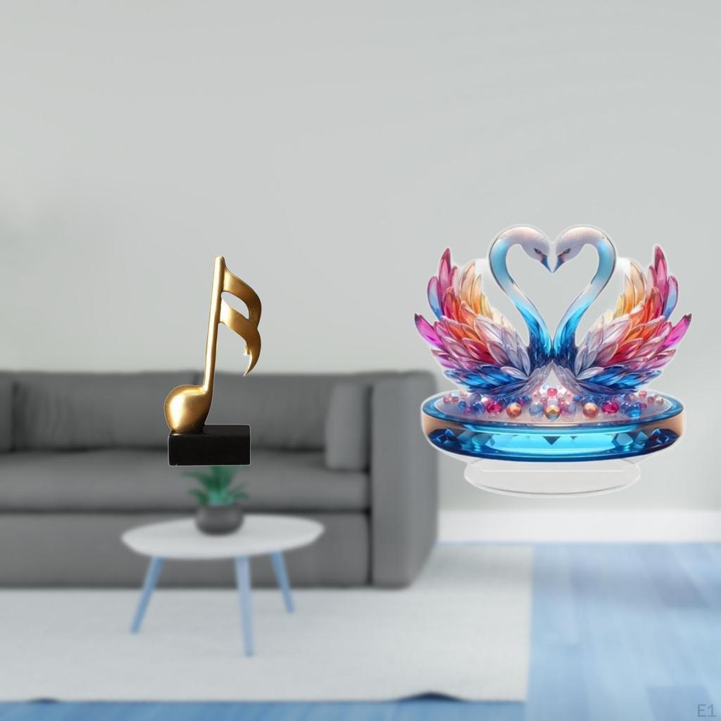 Resin Music Note Swan Sculpture Creative Tabletop Centerpiece Ornament for Desk Fireplace Cabinet