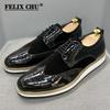 Men's British Style Classic Business Casual Shoes Patent Leather Suede Wingtip Brogue Oxfords Black Flat Footwear