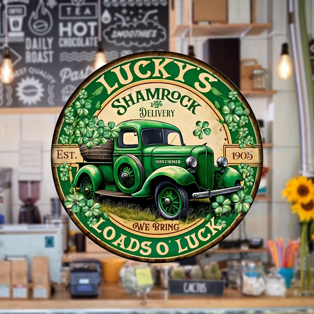Exquisites Holzschild mit Glückskleeblatt – Hochwertiges rundes Kranzschild zum Aufhängen, Used-Look im Vintage-Stil, vielseitige Dekoration für Zuhause, Zimmer, Restaurant