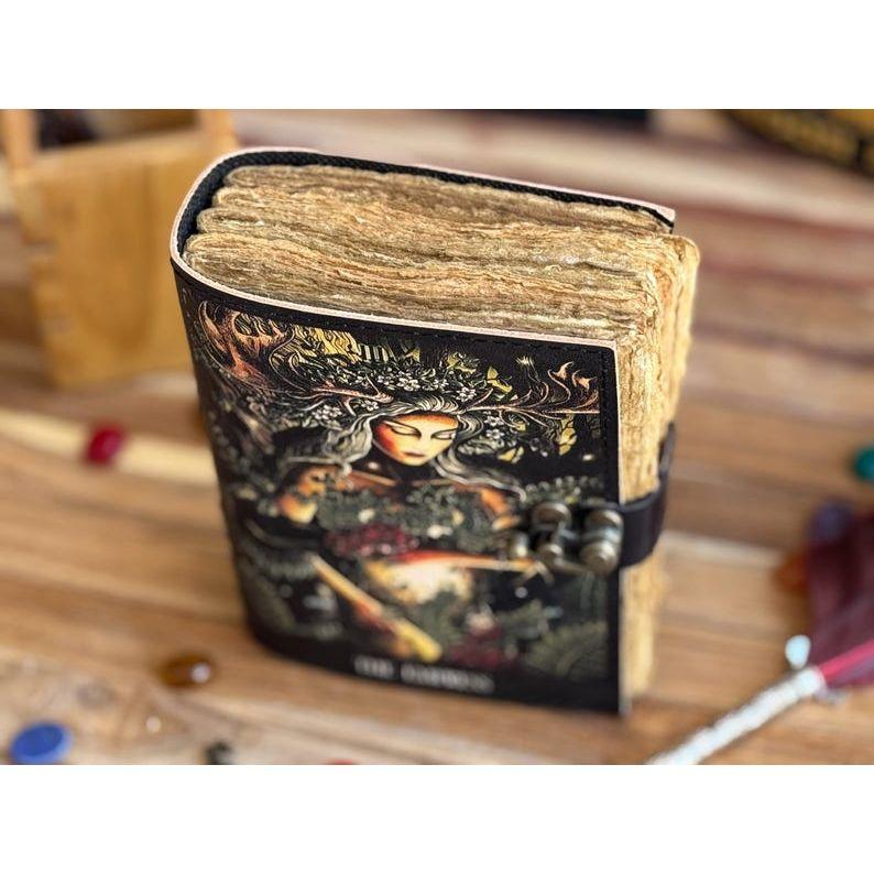 Blank Spell Book of Shadows Journal with Lock Clasp Handmade Leather Diary Printed Mother Earth Prayer Pagan Witchcraft Notebook