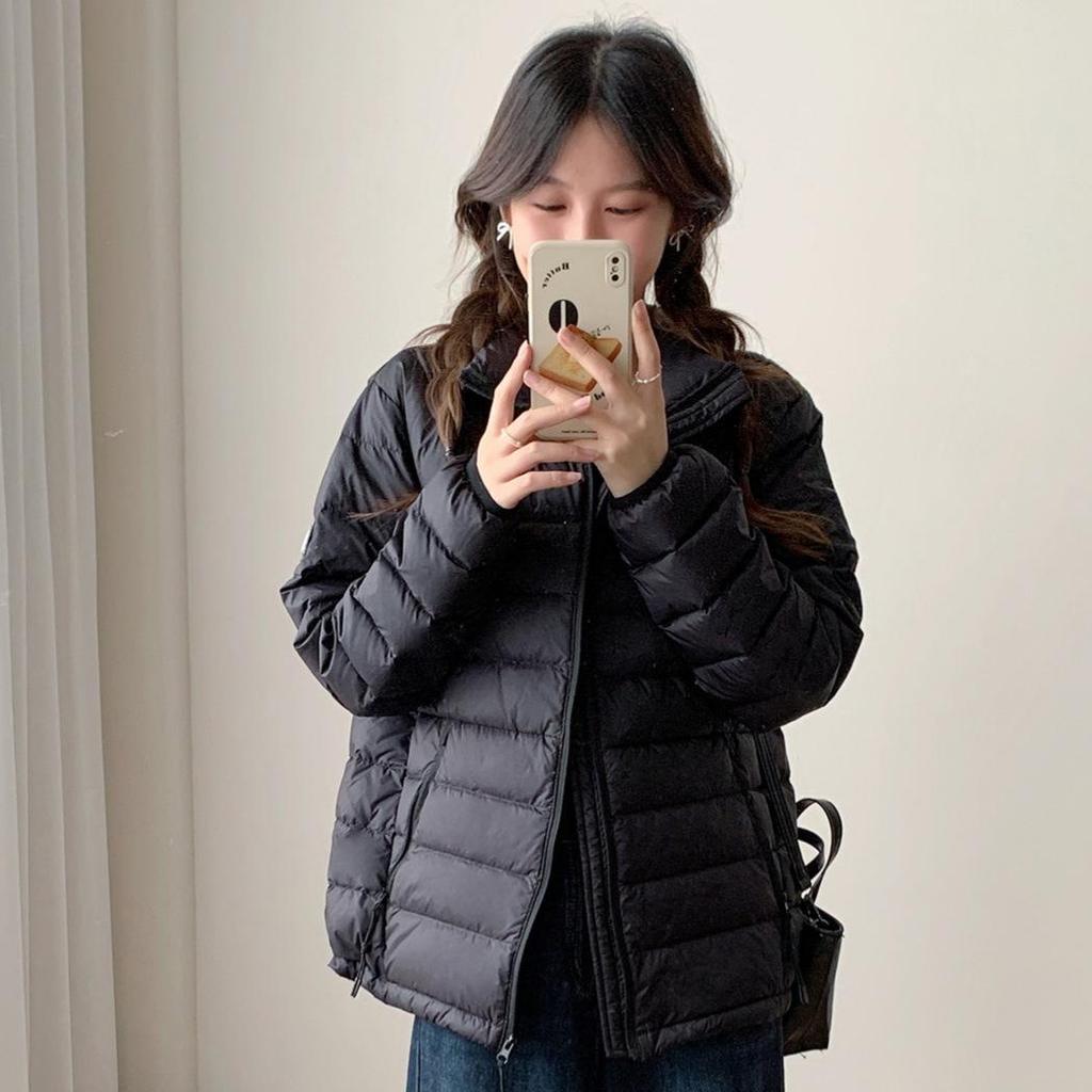 Sweet Style Lightweight White Duck Down Jacket for Women - Winter 2026, Short, Ribbed Sport Inner Lining, Stand Collar.