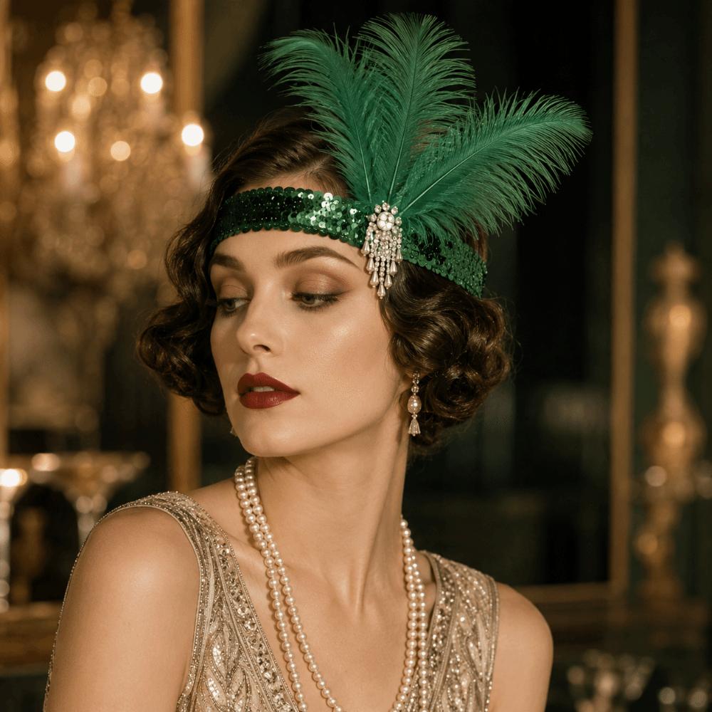 Sequin Women's Feather Headband 1920s Bridal Headdress Girls Hair Hoop Hair Accessories