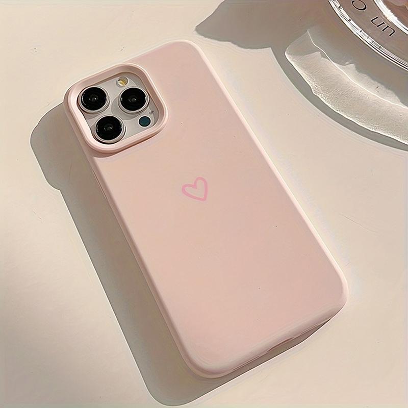 Korean Style Minimalist Pink Heart Phone Case For iPhone 11 12 13 14 15 16 17 Pro Max 16 Plus Shockproof Soft Silicone Cover
