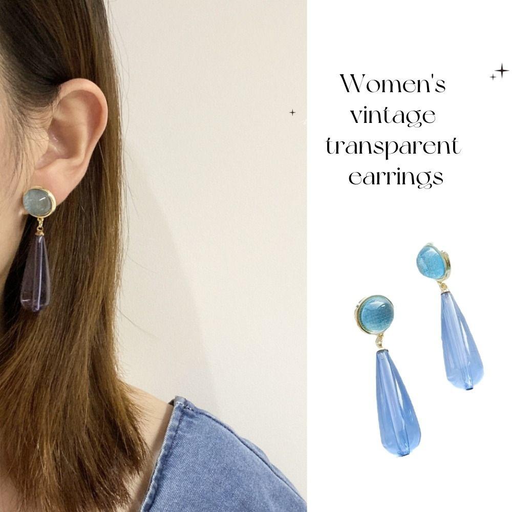 

Drop-shaped Women Earrings Translucency Ear Clips Fashion Dangle Earrings Gift blue-ear clips