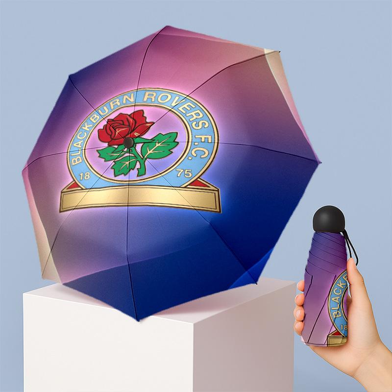 Blackburn Rovers Football Pattern Printed Mini 5 Folds 8 Ribs Compact Umbrella Windproof Waterproof Lightweight Portable Folding