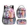 3 Piece School Backpack Set for Students Large Capacity Oxford Cloth Schoolbag with Shoulder Strap and Pencil Case
