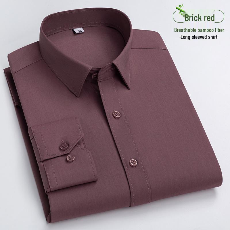 Herren Ziegelrot Bambusfaser Hemd - Business Casual Langarm Eckkragen Strickjacke