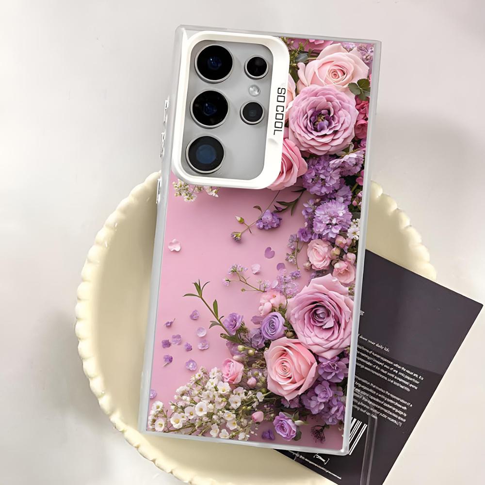 

Floral small fresh Phone Case For Samsung S25-S20 plus ultra S23 s21 FE A15 A25 A35 A55 A14 A54 colored silver Cover Samsung A13 5G