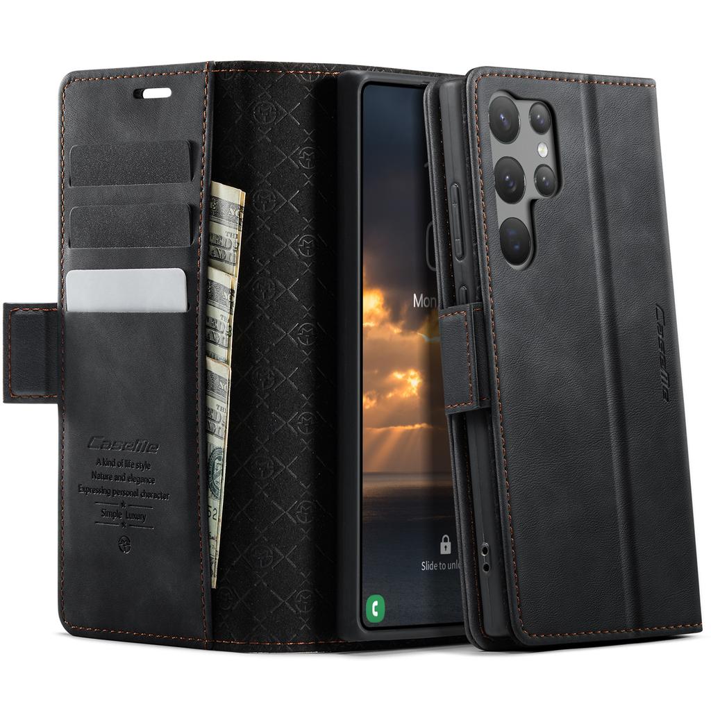 CASEME 033 Series For Samsung Galaxy S23 Ultra Case RFID Blocking Wallet Stand Calf Texture Leather Phone Cover