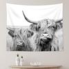 Cute Highland Cattle Close-Up Wall Hanging Tapestry, Grayscale Country Scenery Print Cloth, Unique Aesthetic Decor For Indoor