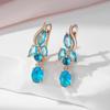 Water Blue Zircon Dangle Earrings For Women Rose Gold Color Long Earrings Fine Jewelry Gift