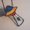 BOXCASA Alien UFO Decor - Stained Glass Window Hanging Suncatcher Showcasing a Cat Abduction Scene, Perfect Alien Lover Gift, Suitable for Alien