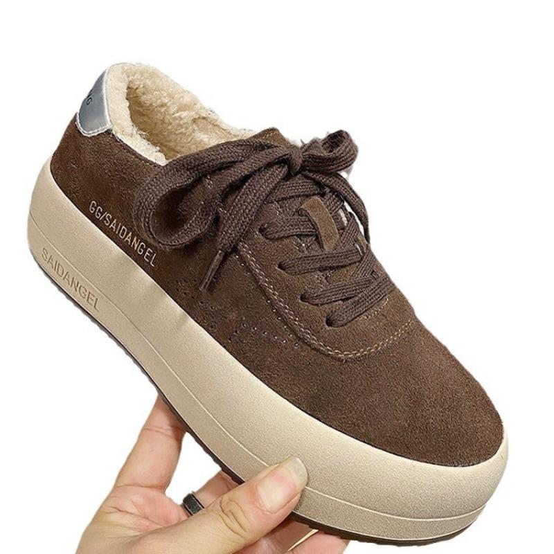 Leather women's velvet winter new versatile non-slip platform casual sports shoes