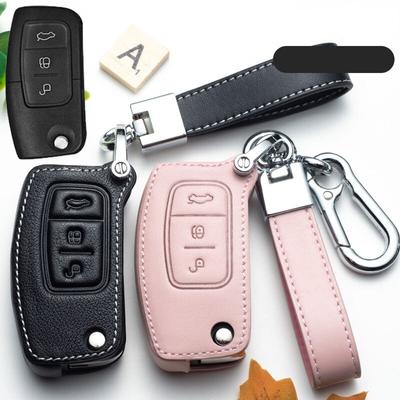 Leather Cover For Ford Fiesta Focus 2 Ecosport Kuga Escape Car Flip Folding Remote Key Case 3 Buttons Key Covers