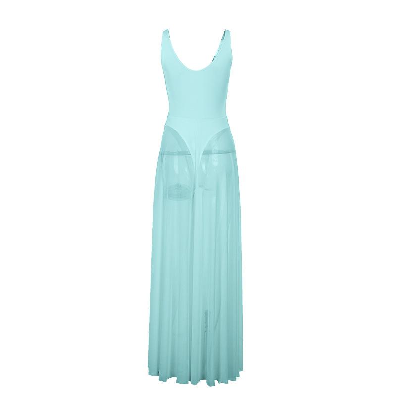 Transparent Maxi Dress Bodysuit Plunging Backless Long Summer Dress Women Sexy Beach Party Dresses