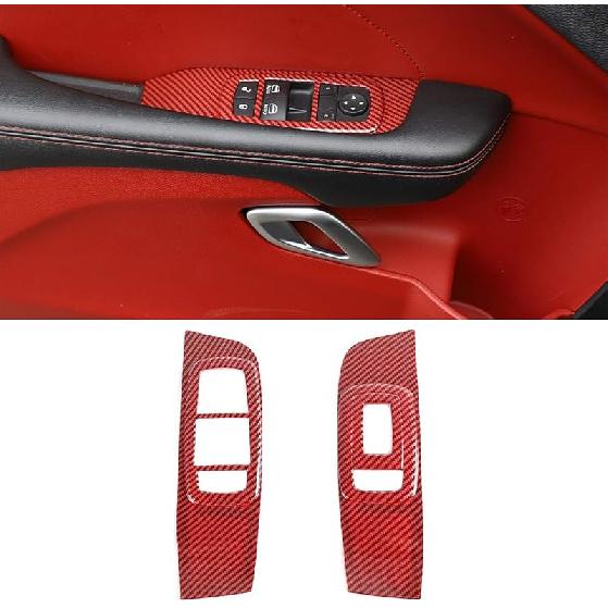 GZXinWei Inner Door Window Lift Panel for Dodge Challenger 2015-2023 Interior Cover Trim Red Carbon Fiber