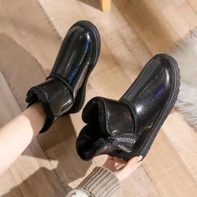 Fashion Ladies Ankle Shoes Leather Chunky Women's Snow Boots Fur Half High Platform Waterproof Elegant and Fashion Winter Non Slip 39