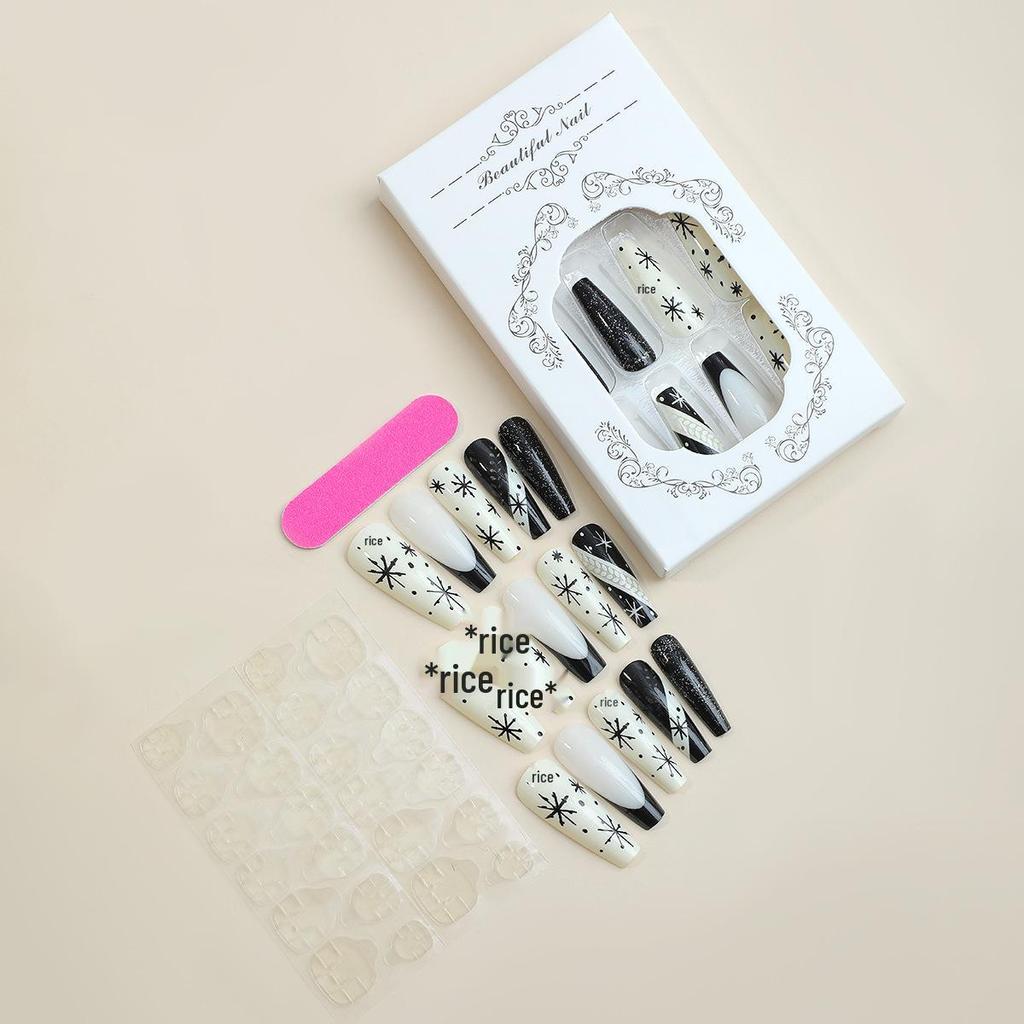 Snowflake Glitter French Nail Stickers - Removable Long Ladder Style