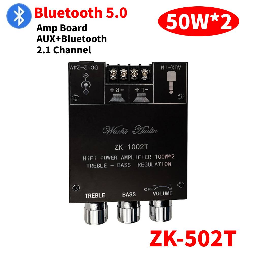 ZK-MT21 2x20W+100W 2.1 Channel Subwoofer Digital Power Amplifier Board AUX 12V 24V Audio Stereo Bluetooth 5.0 Bass Amp for Home