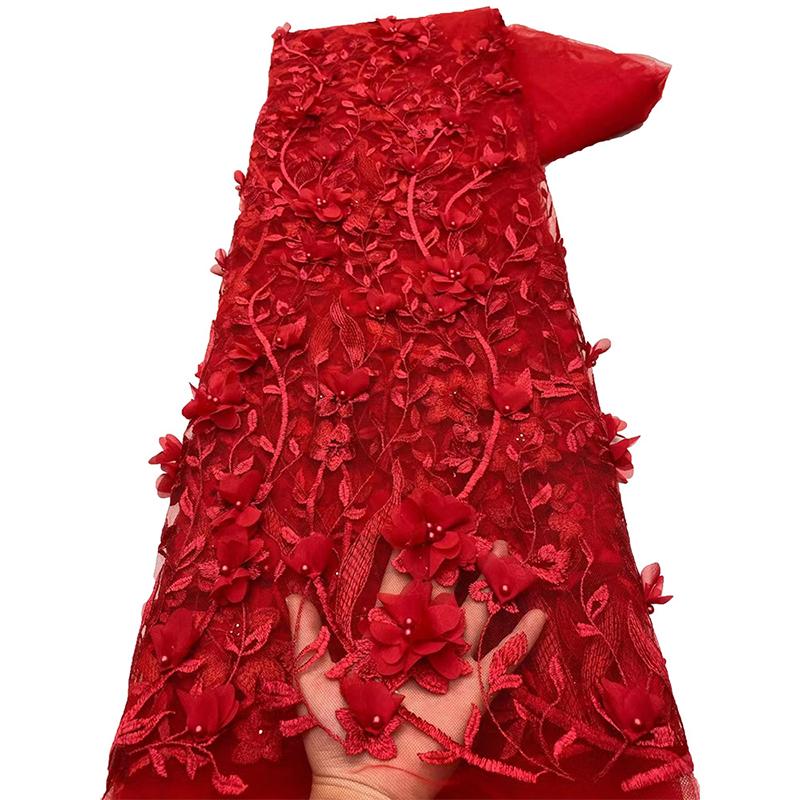 1 Meter 3D Spitze Blumenstickerei Applikation Stoff Hohe Qualität Afrikanischer Braut Tüllspitzenstoff Für DIY Nähen Hochzeitskleid