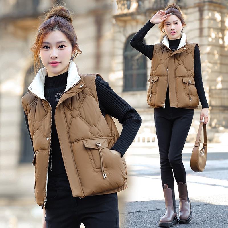 Winter New Korean Version Cotton Vest Vest Women's Short Stand-up Collar Down Cotton Clothes Vest Female Student Cotton Vest Cotton-padded Clothes
