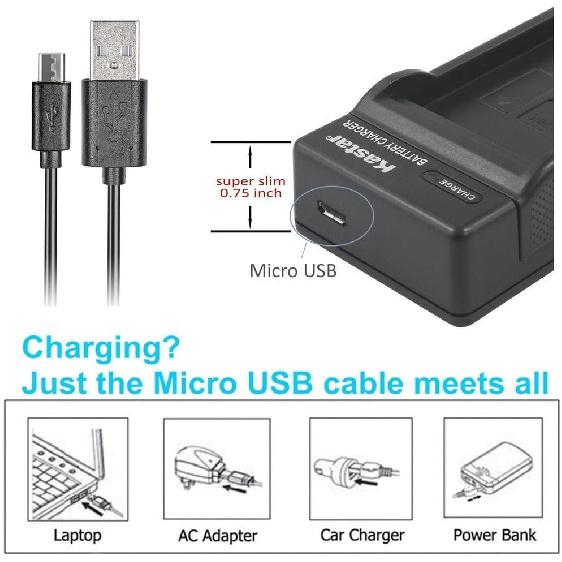 Kastar Slim USB Charger for Sony Cybershot DSC-HX5V, DSC-HX9V, DSC-W30, DSC-W35, DSC-W50, DSC-W55, DSC-W70, DSC-W80, DSC-W290, DSC-H10, H20, H50,