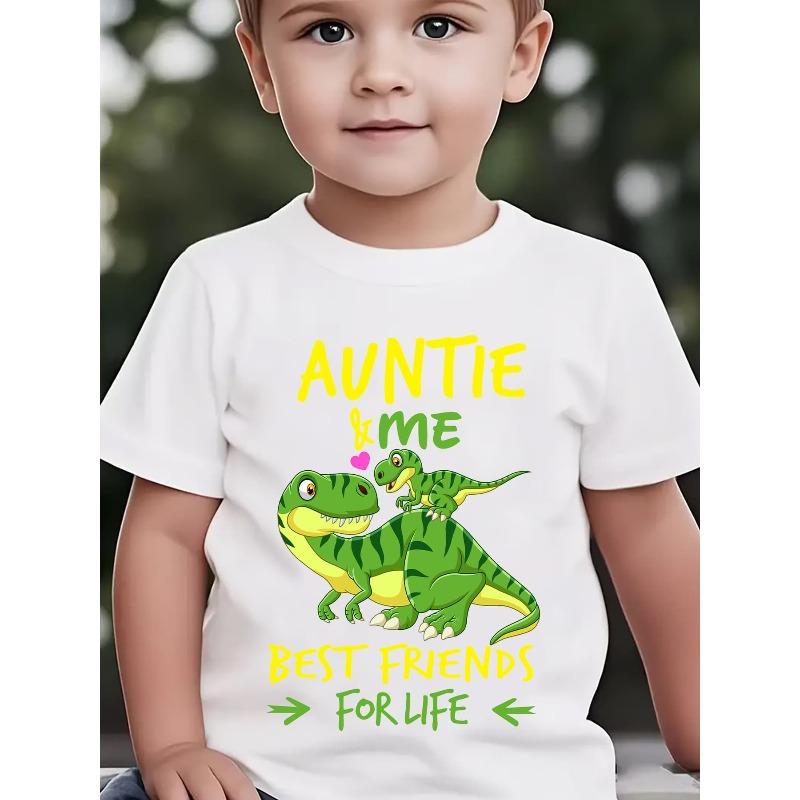 European sizes Boys Summer Short Sleeve T-Shirt - Auntie & Me Best Friends for Life Dinosaur Print with & Riding Dinosaur - Round Neck Casual Top 110 белый