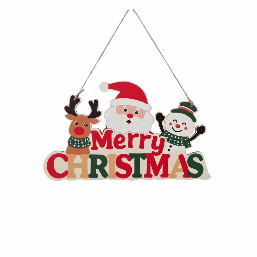 Wooden Christmas Door Hanging Reindeer Decorative Christmas Ornaments Santa Claus Snowflake Xmas Wall-mounted Pendants