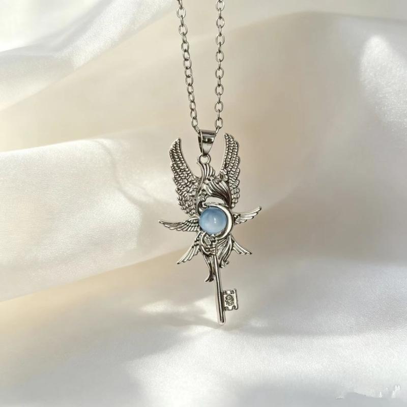 Collier Pendentif Clé Aile d'Ange pour Femmes avec Chaîne Réglable, Bijoux Mode Vintage pour le Port Quotidien et le Style d'Occasion