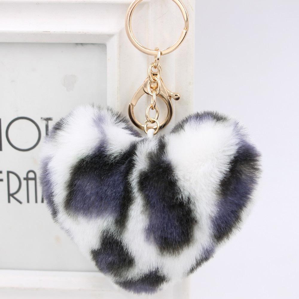 Fashion Leopard Fluffy Ball Key Chain Fur Plush Love Heart Keychain Car Key Ring Bag Pendant Jewelry Accessories Gift