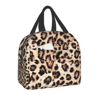 Borsa termica da pranzo a stampa leopardata per donne, borsa termica portatile con pelle animale per alimenti, lunch box termico per la scuola dei bambini, borse da picnic per alimenti