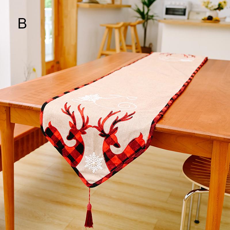 Table Cloth Christmas New Year Party Decorations Tablecloth Xmas Tree Elk Plaid Printed Home Dinner Table Cover Party Ornaments