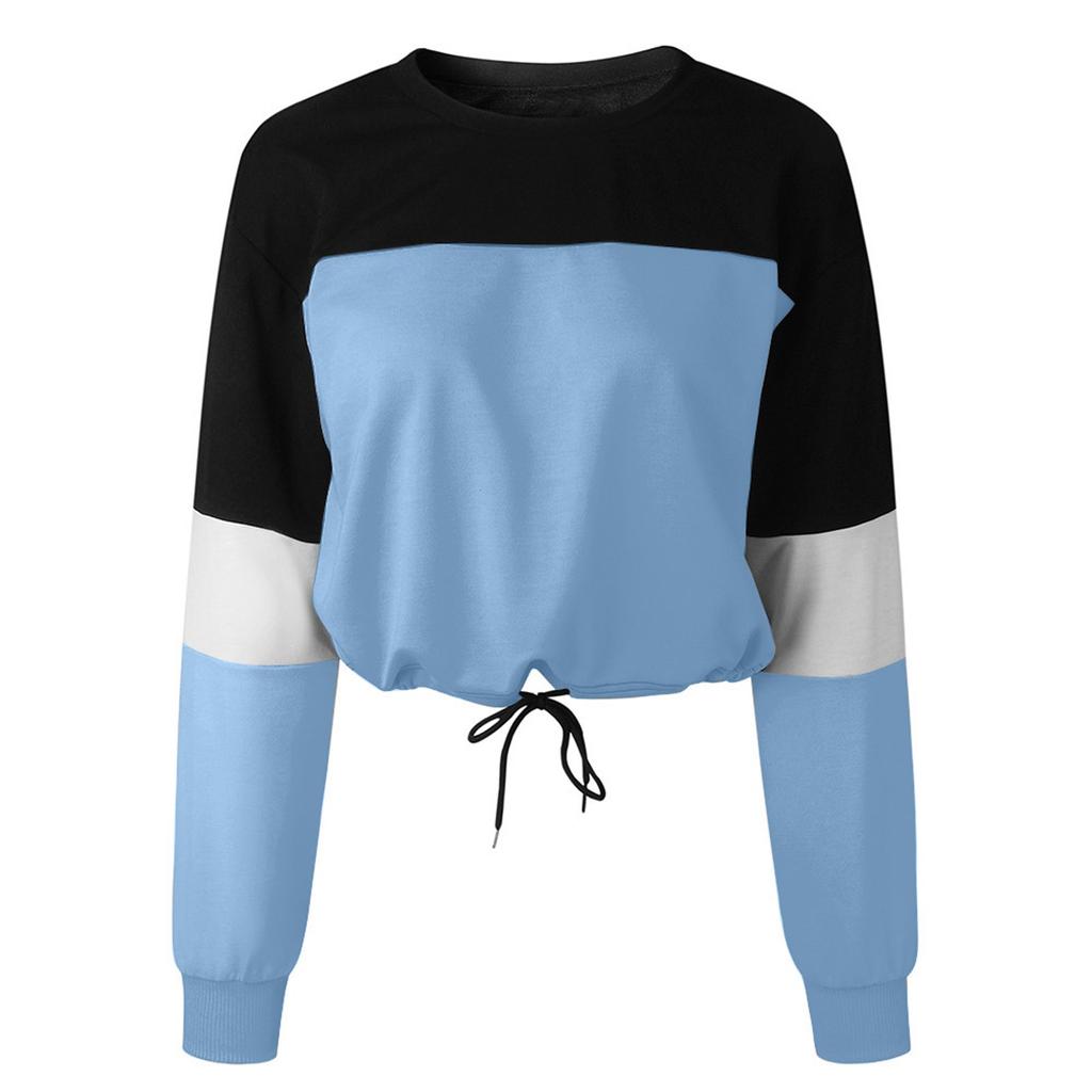 Women's Fashion O- Neck Contrast Long Sleeve Top Corded Cool Sweater