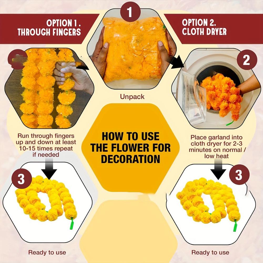 Pooja Diwali Fiesta Marigold Garland 1.5m Artificial Flower Garland  for Halloween Day of The Dead