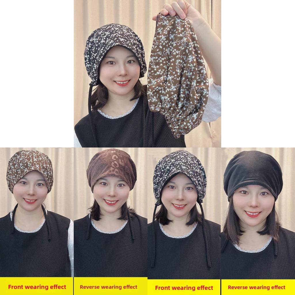Floral Print Doublesided Fabric Hat With Wrap Strap For Autumn Winter Comfort