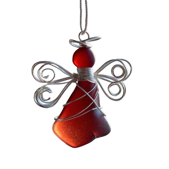 Handmade Sea Glass Angel Ornament Coastal Christmas Sea Glass Art Keepsake Wire-Wrapped Angel Christmas Tree Decoration for Holiday Home Decor