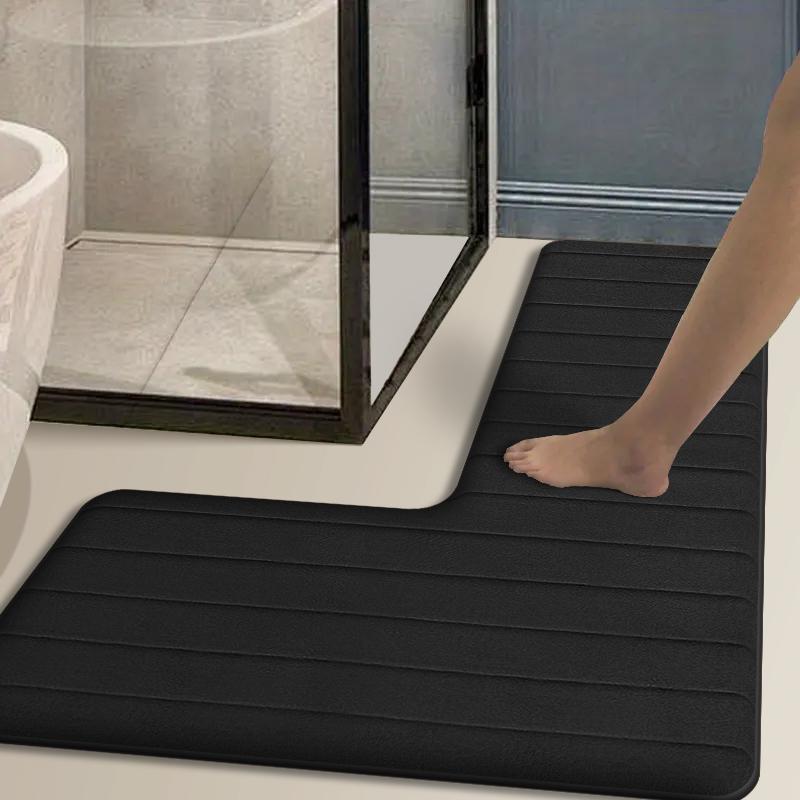 Simple L-shaped Long Stripes Kitchen Floor Mat Flannel Absorbent Cushion Home Non-slip Corner Carpet Door Mat