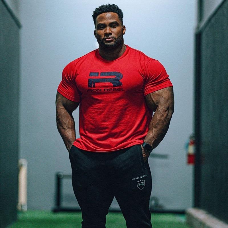 IR Series Hard Core Short Sleeve Tshirt Sport Print Round Neck Simple Sweat Absorbent Fitness Mens Clothing Training Loose