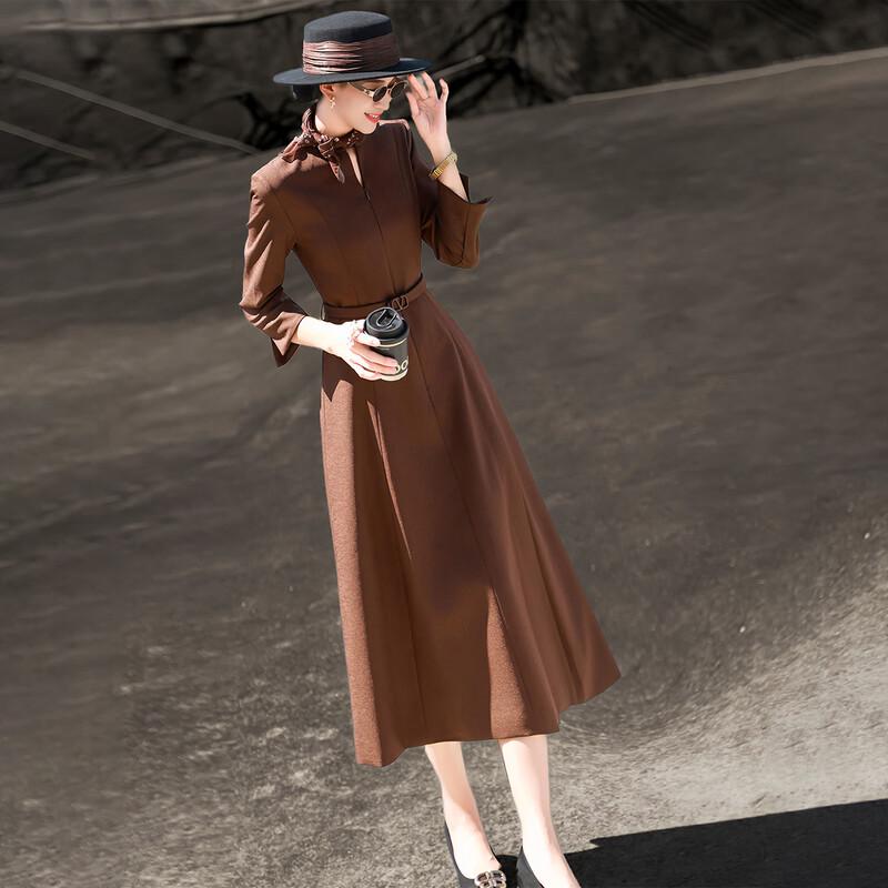 Elegant V-Neck Long Sleeve Belted Midi Dress