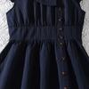 Girls' Fashionable Navy Blue Dress: Spring/Summer Children's Princess Dress with Flowy Sleeves and Ruffles