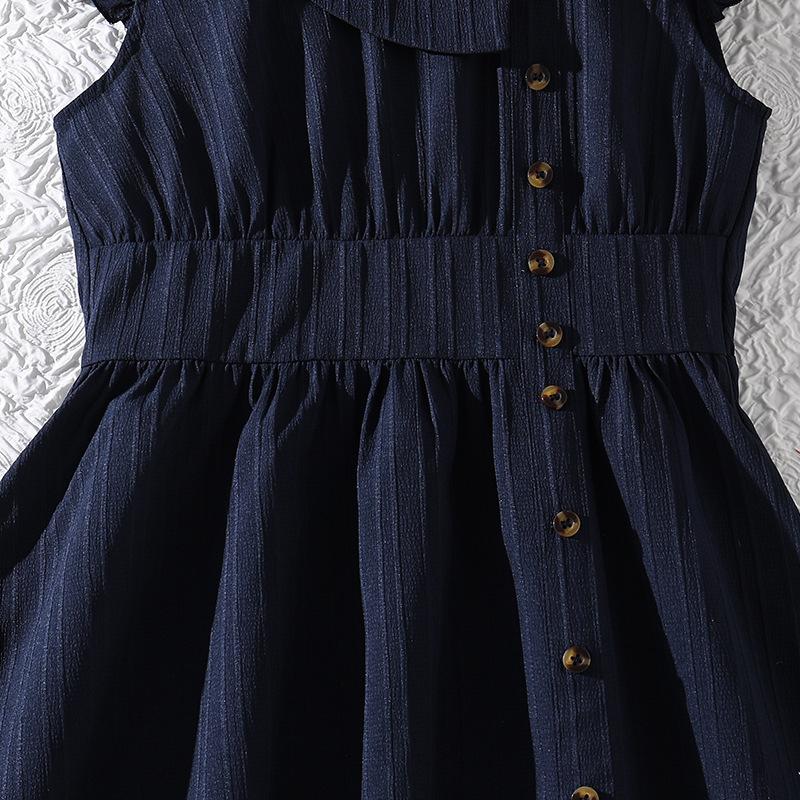 Girls' Fashionable Navy Blue Dress: Spring/Summer Children's Princess Dress with Flowy Sleeves and Ruffles