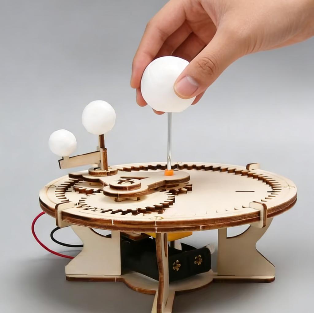 DIY Solar System Model Mechanical Set Astronomy Sun Earth Moon Planet STEM Experiment Wooden Puzzle Science Education Toy