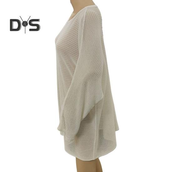 Women Cover Up Dress Batwing Long Sleeve See-through Hollow Mesh Bikini Cover Up Quick-Drying Breathable Beachwear