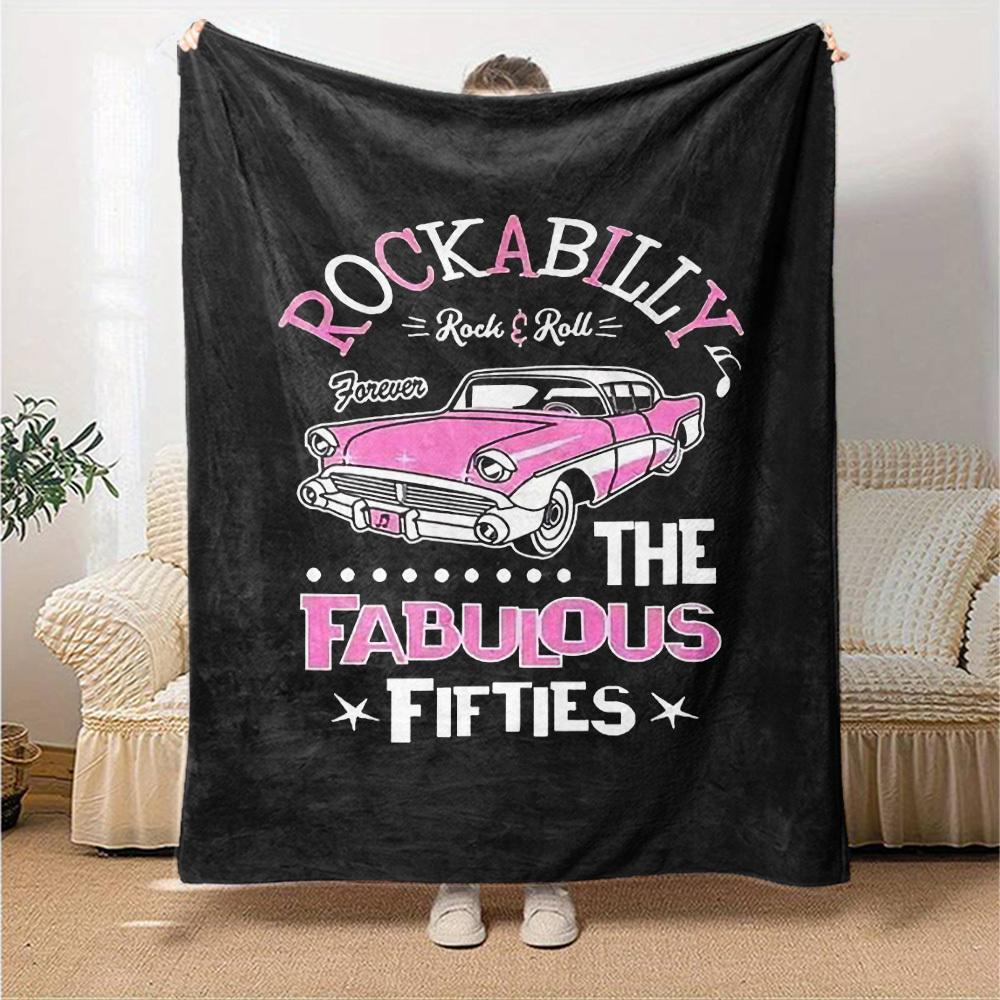 1pc Rockabilly Fabulous Soft Flannel All Season Throw for Home, Office, Outdoor UseDurable Comfort Soft Warm Throw for Home