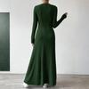 Women's Long Sleeve Dress Fall Casual T Shirt Loose Fit Pleated Front Dresses With Pockets