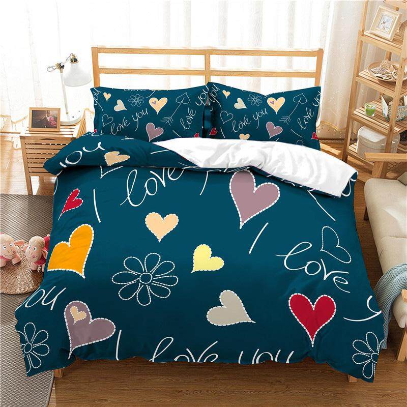 3D Love Heart Duvet Cover Microfiber Romantic Love Affection Theme Bedding Set King Full For Kids Teen Valentines Day Room Decor