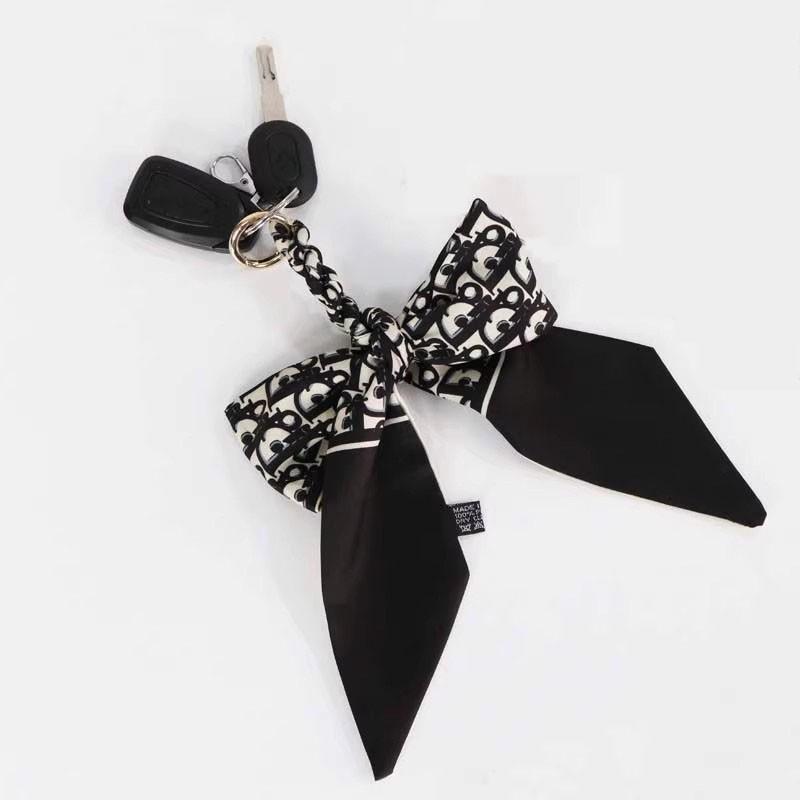 Luxury Blue Silk Scarf Bow Handbag and Car Keychain Pendant with D Letter