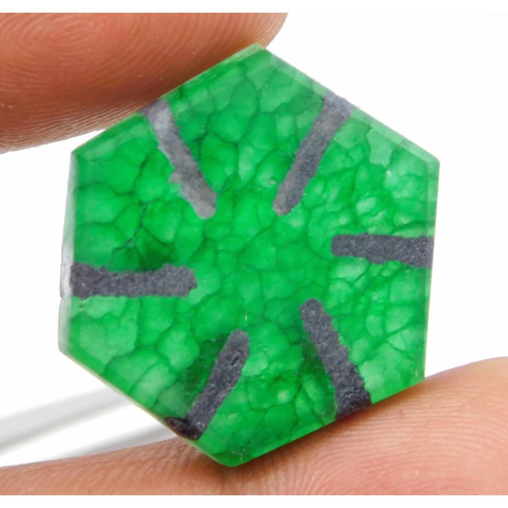 Certified 37.00 Ct Colombian Trapiche Green Emerald Hexagon Cut Natural Gemstone