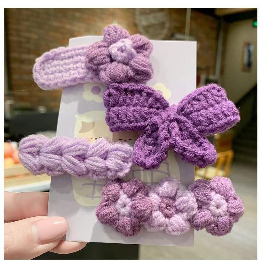 

4Pcs Knit BB Hair Clips Cute Flower Border Barrette Fashion Bow Bang Clips Hair Accessories фіолетовий