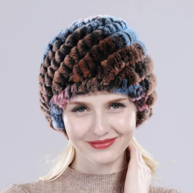 Russian Lady 100% Natural Real Rex Rabbit Fur Hats Women Kintted Outdoor Rex Rabbit Fur Hat New Warm Real Fur Caps